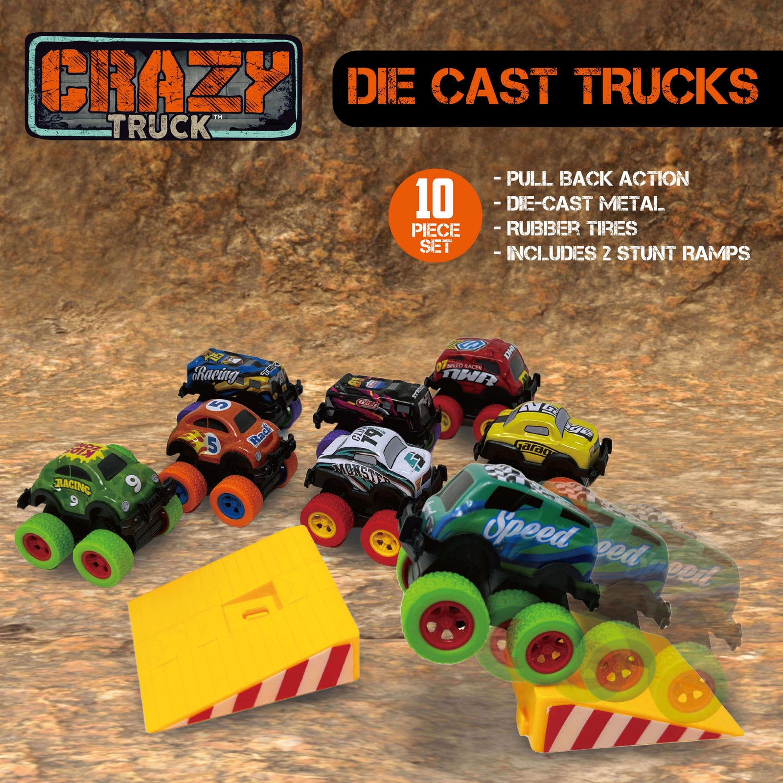 Thin Air Brands Die Cast Pull-Back Trucks 10-Piece Set