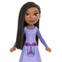 Disney Wish Asha doll features a long purple dress with pink belt, sculpted braids, and expressive painted face, designed for imaginative play with storytelling adventures.