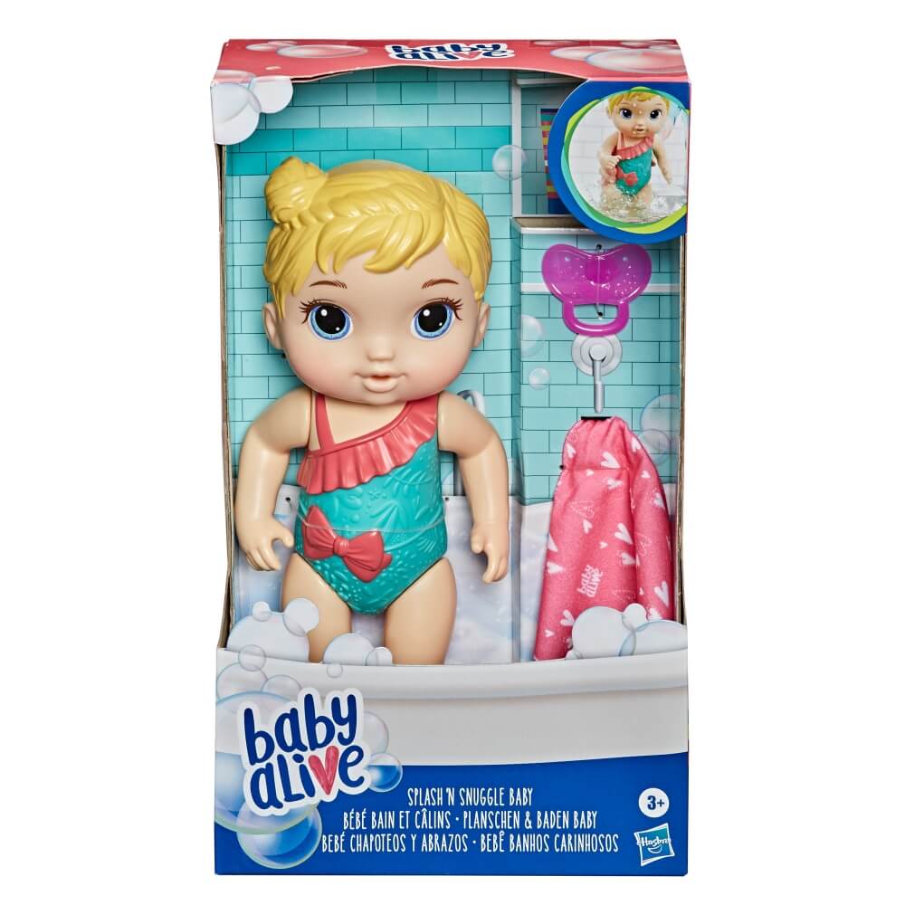 Baby Alive Splash 'n Snuggle Baby Blonde Hair package