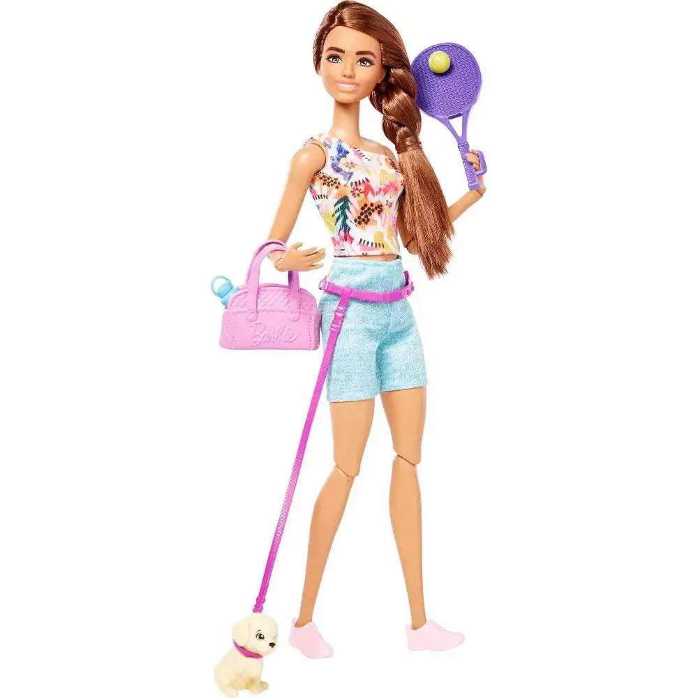 Barbie Doll With Puppy, Workout Outfit, Roller Skates And Tennis Doll