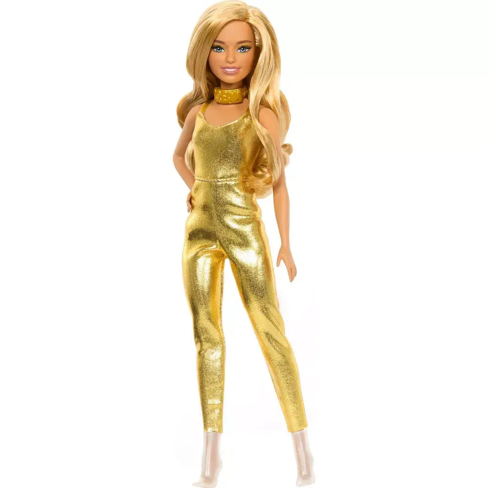 Barbie Fashionistas #222 65th Anniversary Petite with Blonde Wavy Hair and Golden Jumpsuit Fashion Doll