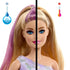Barbie Party Unboxed doll with long blonde and pink streaked hair demonstrates color change effect, shifting from purple in cold to golden blonde in warm temperatures.