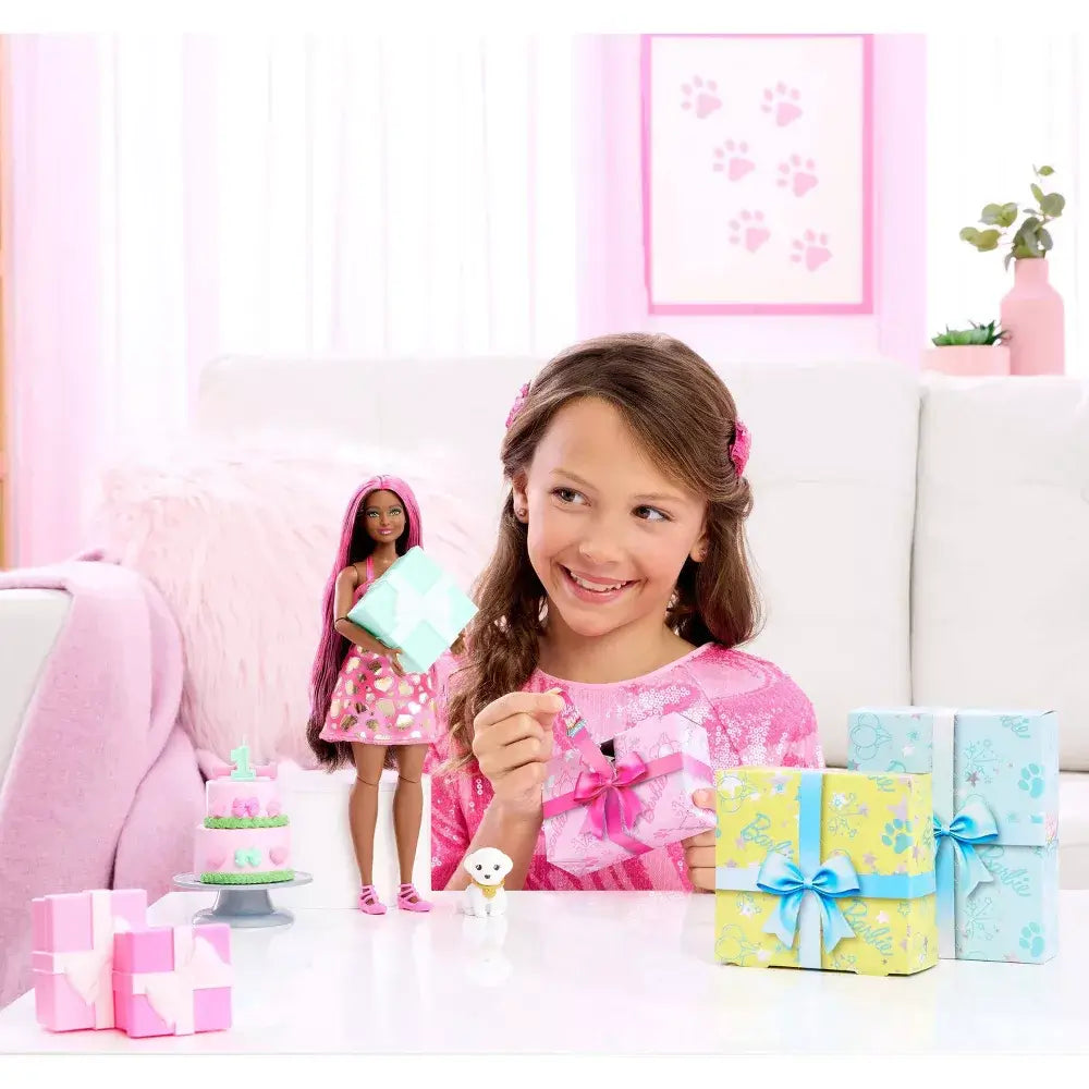 Barbie Party Unboxed Pet Birthday Series  Shimmerin’ Hearts Doll Set