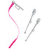 Barbie rhythmic gymnast doll accessories including a bright pink ribbon wand and two metallic silver clubs designed for rhythmic gymnastics play.