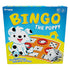 Front packaging of Pressman’s Bingo The Puppy board game featuring a happy cartoon Dalmatian puppy beside a bingo board with bone and paw print designs, suitable for kids ages 3 and up.