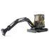 Angled front view of Bruder Volvo Compact Excavator ECR40 toy showing movable boom and bucket, realistic cab interior, and durable construction ideal for imaginative outdoor play.