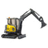 Compact build of Bruder Volvo ECR40 excavator toy highlighting its sturdy black treads, realistic hydraulic arm joints, and detailed molded plastic body with yellow Volvo branding.