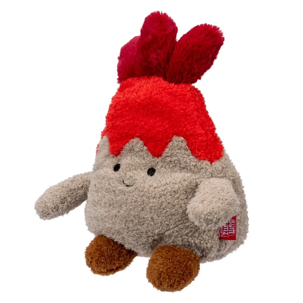 Bum Bumz WeatherBumz Volkan the Volcano plush toy with soft gray textured fabric, bright red lava top, and brown feet, featuring a cheerful embroidered face and plush flame spikes, shown angled on white background.