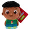 CoComelon Cody 5-inch plush toy featuring a soft brown fabric body, curly black hair, and a green shirt with a dinosaur design, made for toddlers and young children who love CoComelon characters.