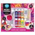 Palmer Paints Pouring Art Kit “Swirling Sunrise” set featuring bright acrylic paints in purple, red, orange, yellow, and white with tools, canvases, and bold marbled art examples on the box.