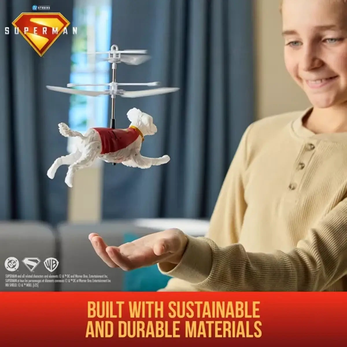 DC Studios Up in the Sky! Flying Krypto RC Figure built with sustainable and durable materials