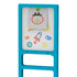 Discovery Glow Easel’s whiteboard side featuring colorful marker drawings of a rocket, planet, sun, and smiley face, demonstrating its non-glow drawing function for creative play.