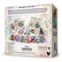 Back of Disney Lorcana Fabled Illumineer’s Trove box highlighting included booster packs, storage box, foil dividers, dice, and illustrated cards with detailed product description.