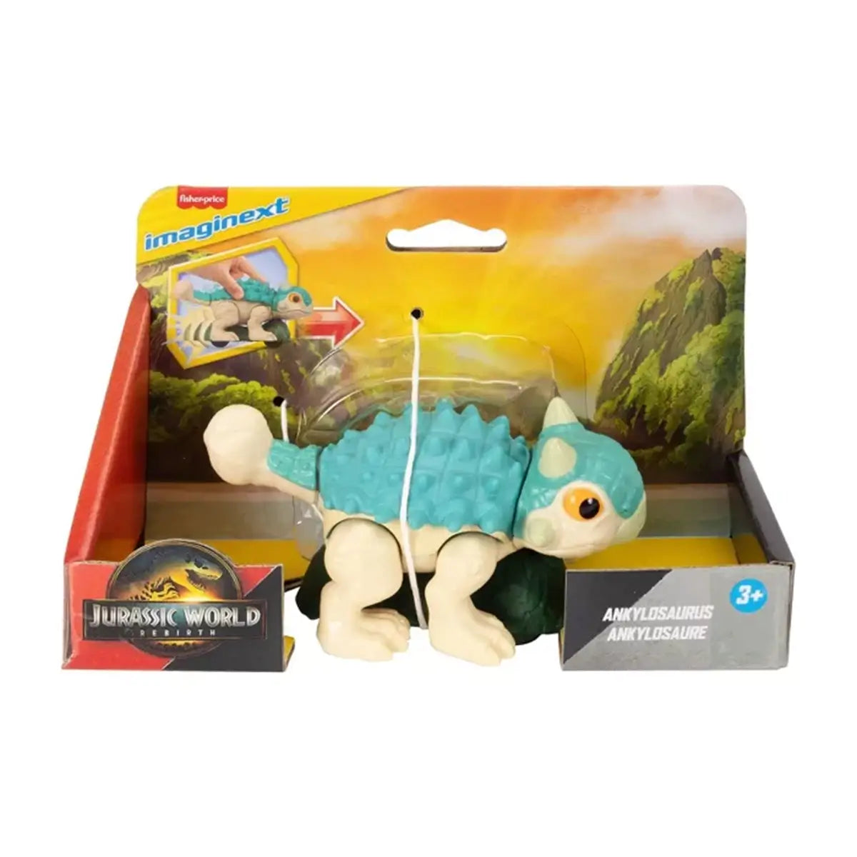 Fisher-Price Imaginext Jurassic World Ankylosaurus Dinosaur Toy With Wheels & Wiggling Motion packaging