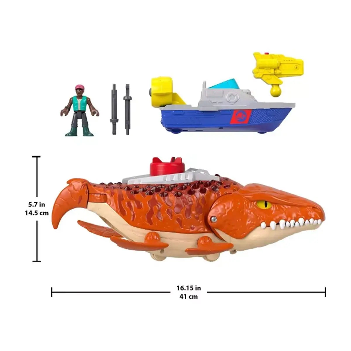 Fisher-Price Imaginext Jurassic World Rebirth Aquachomp Chase Mosasaurus Dinosaur Toy Playset measurements