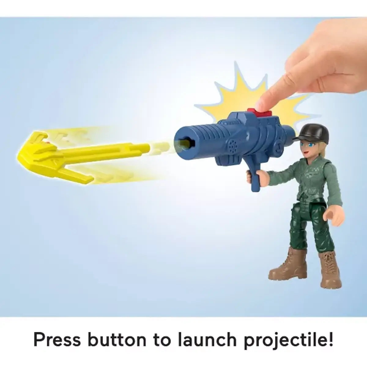 Fisher-Price Imaginext Jurassic World Rebirth Set press button to launch projectile