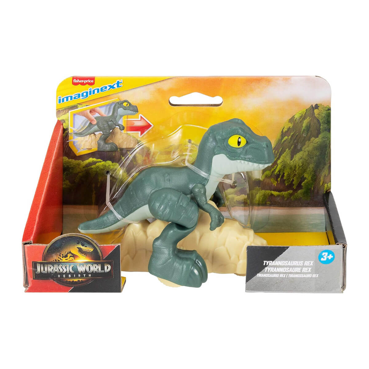 Fisher-Price Imaginext Jurassic World Tyrannosaurus Rex Dinosaur Toy With Wheels & Wiggling Motion packaging