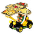 Rear angled view of Hot Wheels Mario Kart Bowser diecast kart highlighting Bowser’s spiked green shell, black exhaust pipes, yellow wheels, and large kite-shaped glider.