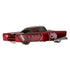Angled rear view of Hot Wheels Mattel Dream Mobile toy car in metallic red with chrome details and 1945 printed on the tail fin, celebrating Mattel’s legacy.