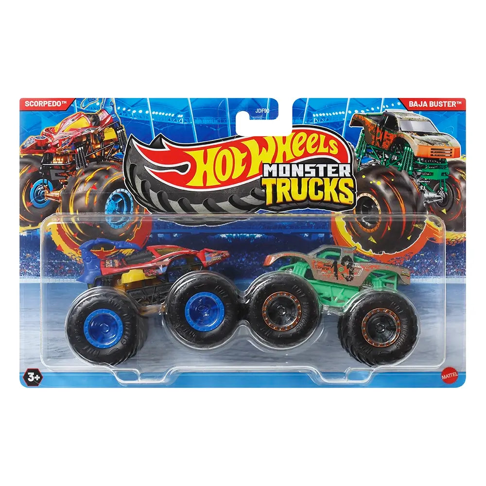 Hot Wheels Monster Trucks 1:64 Demolition Doubles Scorpedo Vs Baja Buster 2-Pack