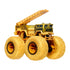 Gold Hot Wheels 5 Alarm monster truck with ladder extended, featuring black and yellow fire truck detailing and oversized tires for action play.