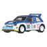 Hot Wheels Premium MG Metro 6R4 rally car in 1:64 scale with blue and white paint, number 10 decals, and sponsor logos, part of the HW Rally series.