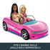 Barbie RC convertible car in pink with teal seats shown holding two Barbie dolls, illustrating realistic scale and compatibility for imaginative driving play.