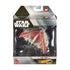 Packaged Hot Wheels Star Wars Starships Select 2025 Ahsoka Tano’s T-6 Jedi Shuttle die-cast toy ship in 1:50 scale, featuring red and grey detailing in a collector display box with official branding.