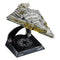 Angled front view of the Hot Wheels Star Wars Chimaera die-cast model ship displayed on a black collector base with Imperial insignia, featuring raised hull details and gold highlights.