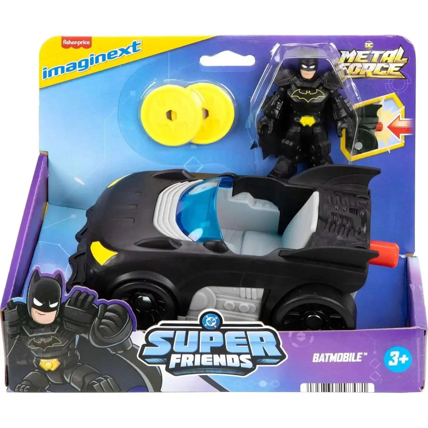 Imaginext DC Super Friends Metal Force Batman and Batmobile Action Figure Set