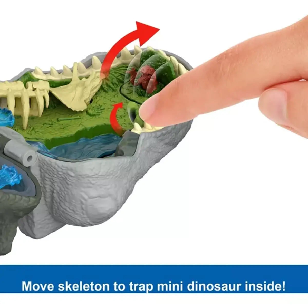 Jurassic World Rebirth Micro Adventure Tyrannosaurus Rex Head Playset move skeleton to trap mini dino inside
