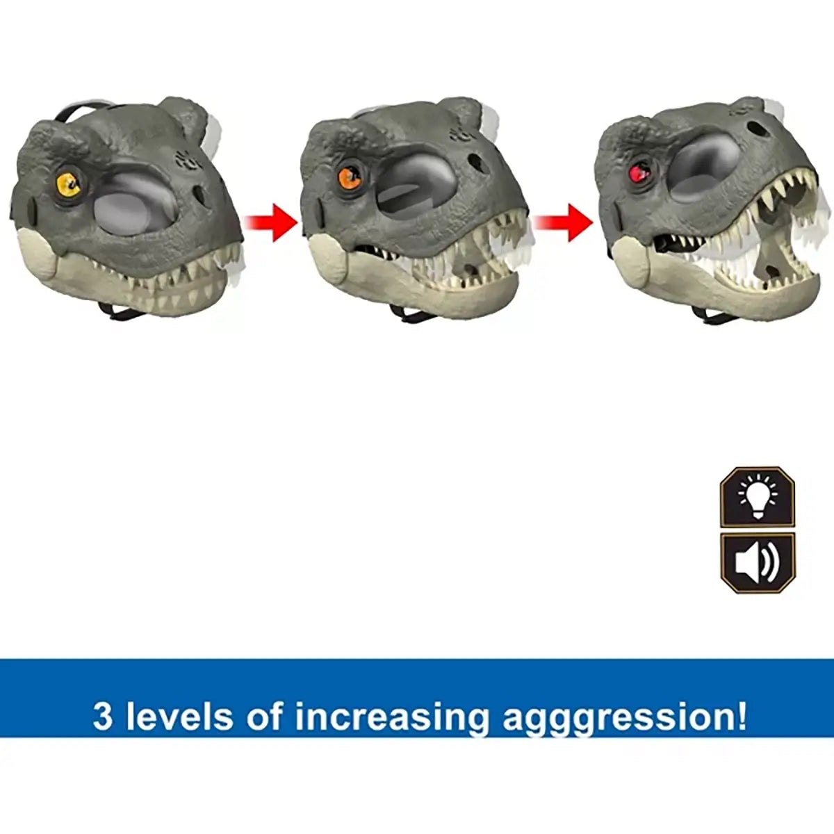 Jurassic World Rebirth T-Rex Rage N Roar Mask With Led Light Up Eyes Feature three levels of increasing aggression
