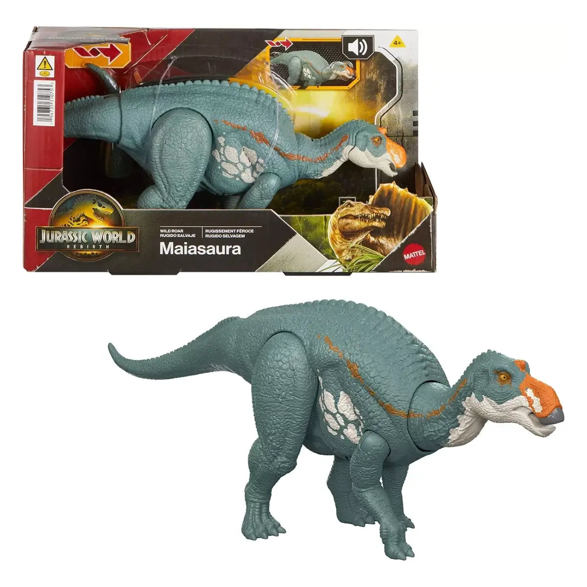 Jurassic World Rebirth Wild Roar Maiasaura 10-Inch Dinosaur Figure and package