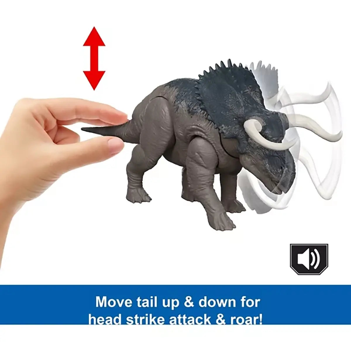 Jurassic World Rebirth Wild Roar Nasutoceratops 10-Inch Dinosaur Figure move tail up and down for attack and roar