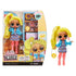 LOL Surprise Tweens Hana Groove doll displayed in retail packaging with bright yellow hair, accessories, and colorful outfit beside illustrated artwork and bold text reading “Let’s Hang Out.”