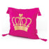 Pink Juicy Couture pillow with a gold glitter crown design and pink tassels on each corner, showcasing a trendy DIY home decor accessory for tweens.