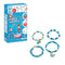 Kellogg’s Rice Krispies DIY Bracelet Kit showing box with Snap, Crackle, and Pop mascots and completed blue and gold bracelets, highlighting fun cereal-inspired jewelry making.