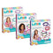 Set of three Make It Real Linxo jewelry design boxes featuring young girls modeling completed bracelets and illustrations of colorful flower-link bracelet designs, each kit containing 186 pieces.