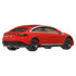 Matchbox 2022 Mercedes-Benz EQS die-cast model car in glossy red with black and silver trim, shown at a rear-angled view highlighting sleek design and taillights.