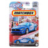Matchbox Razzles ’19 Ford Mustang Coupe toy car in metallic blue with bold white “Razzles” logo, displayed in candy-themed packaging featuring lollipops and gingerbread details.