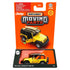 Matchbox Moving Parts 2016 Jeep Wrangler Rubicon die-cast toy in yellow, displayed in retail packaging with orange background and labeled moving doors feature.