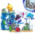 Mega Pokémon Aquatic Adventure set in action, with Psyduck rising, Finneon leaping, and Squirtle spinning, demonstrating build-with-motion interactive play features in water scene.