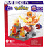 Front of Mega Pokémon Charmander’s Fire-Type Spin building set box, showing 81 pieces for ages 6+, featuring a spinning battle platform, flames, and a posable Charmander figure in action.