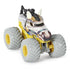 Monster Jam Tempest Steed toy truck in white with horse face details, sculpted ears, braided mane, golden accents, oversized gray wheels, and yellow chassis for fantasy-inspired play.