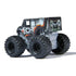 Marvel War Machine mini Monster Jam truck in 1:87 scale, gray and black body with red-orange trim and black wheels, rear angled view showcasing superhero armored styling.