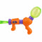 Close-up of the Nickelodeon Slime Splat Splasher toy blaster with bright orange body, purple handles, and translucent green tank designed to shoot gooey slime streams during outdoor play.