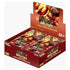 One Piece Card Game The Best Vol. 2 Premium Booster Box featuring Monkey D. Luffy in a fiery action pose, designed in red and gold tones, containing multiple 10-card booster packs by Bandai Namco.