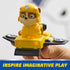 PAW Patrol Rubble figure riding yellow hoverboard with black rotors, held in child's hand to inspire adventurous and imaginative playtime.