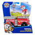 Paw Patrol Marshall fire engine toy in retail packaging, featuring Marshall pup in red firefighter uniform with bright red fire truck vehicle.