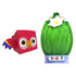 Pet Simulator Series 2 toy featuring a red parrot figure with yellow beak beside a green egg decorated with white flower petals, displayed on a blue base by PhatMojo.